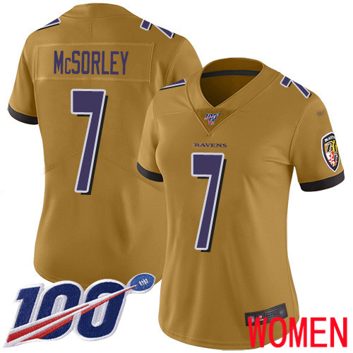 Baltimore Ravens Limited Gold Women Trace McSorley Jersey NFL Football #7 100th Season Inverted Legend
